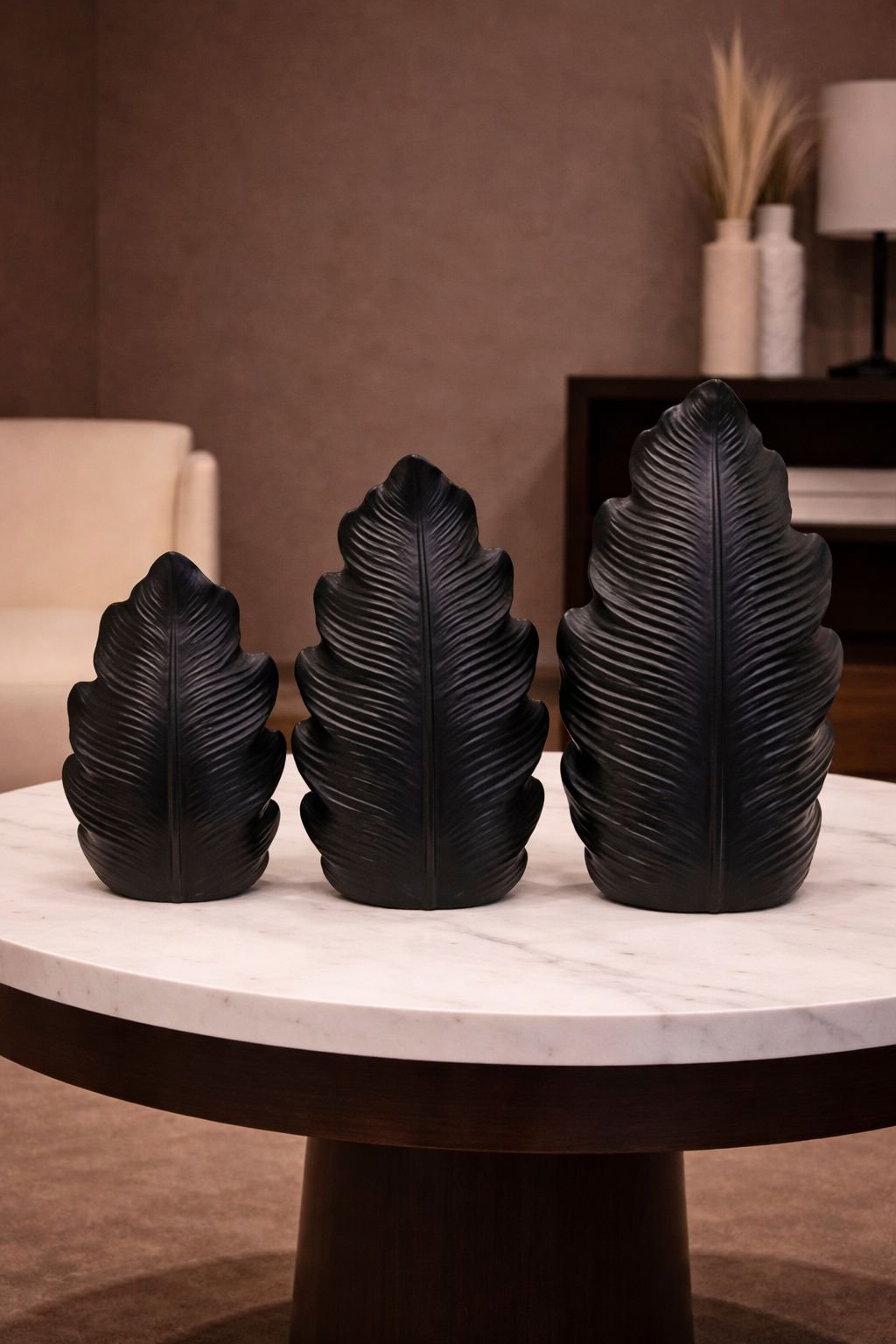Black Leaf vase 3 piece set Black Leaf Vase 3 Piece Set - Image 1