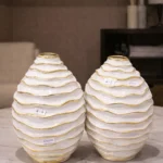 2 Piece Black Ball Vase with Golden Lines